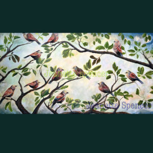 $900.00 Red Feathered Symphony 48" x 24" h